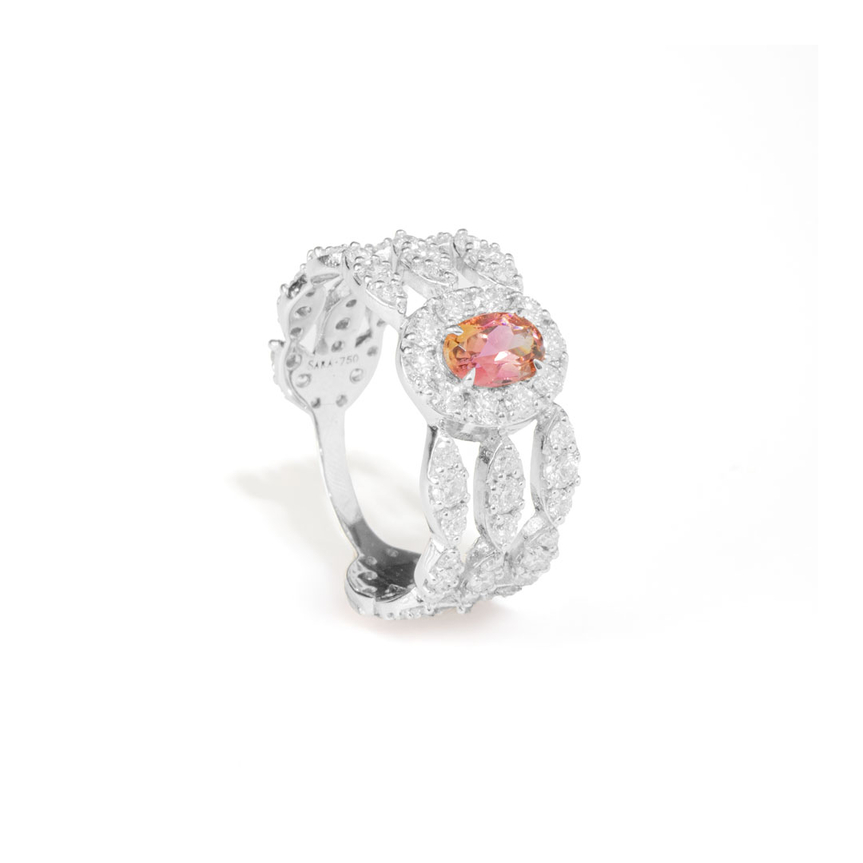 imagem do produto Anel Rubelita com Diamantes Navete