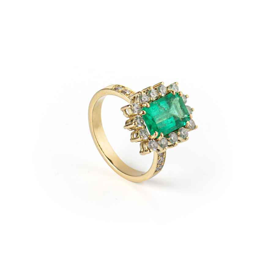 imagem do produto Anel com Esmeralda Colombiana 1,88 ct e Moldura de Diamantes