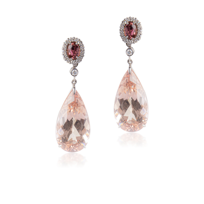 imagem do produto Brinco com Morganita Gota, Turmalina Rosa Oval e Diamante