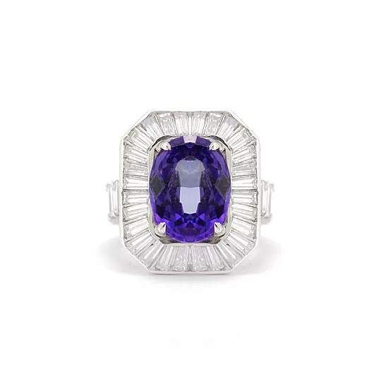 Anel de tanzanita e diamantes