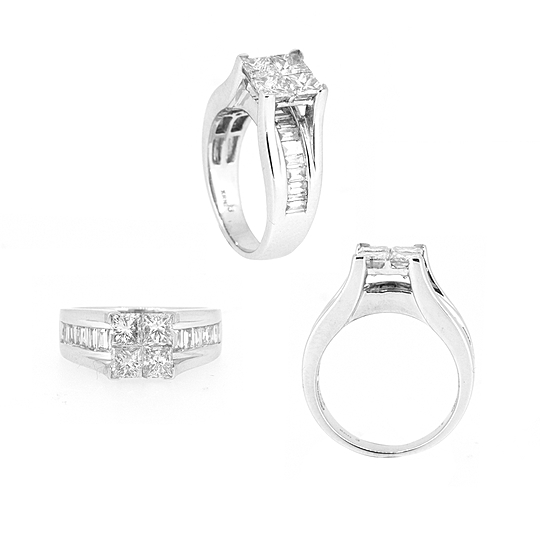 Anel Princess com Aro de Baguete