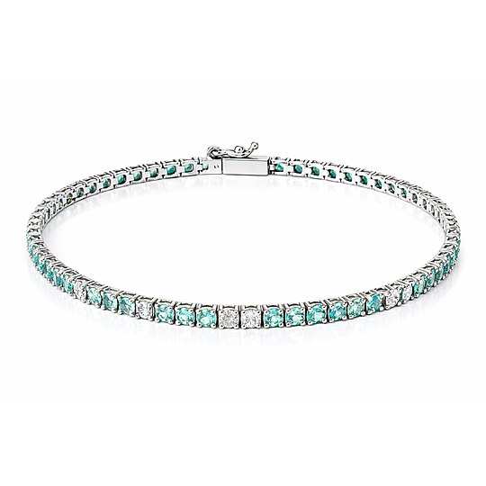 Pulseira Riviera com Diamantes e Turmalina Paraíba