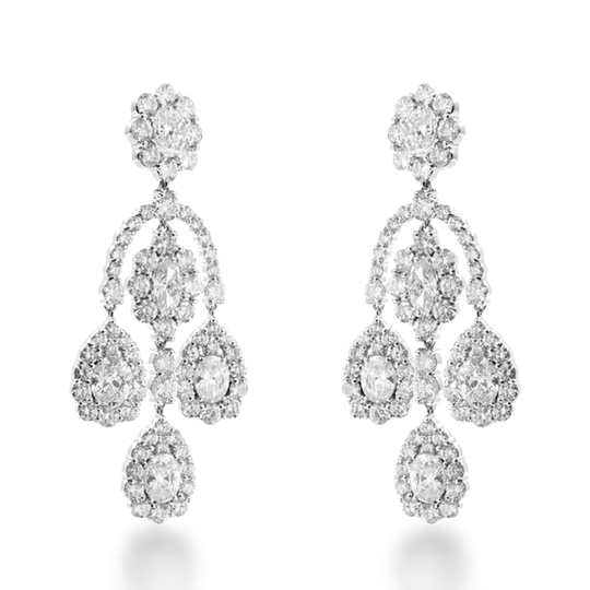 Brinco Chandelier com Diamantes Oval Navete e brilhantes, com ouro 18k