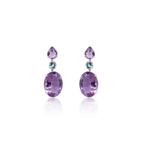 Brinco Ametista Gota Oval 31,52 ct e Topázio Sky