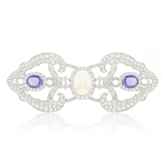 Broche Tipo Fivela Brilhantes 10,29 ct, Opala e Tanzanita