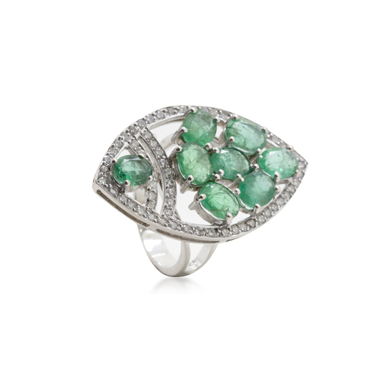 Anel Peixe Esmeralda e Diamantes