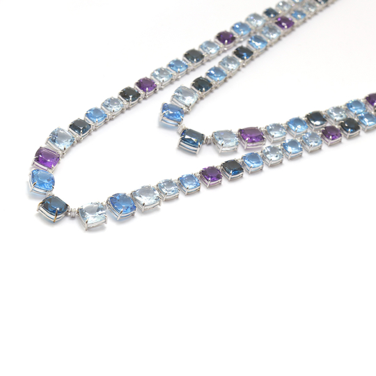 Gargantilha com Topázios, Ametistas e Diamantes Brilhantes