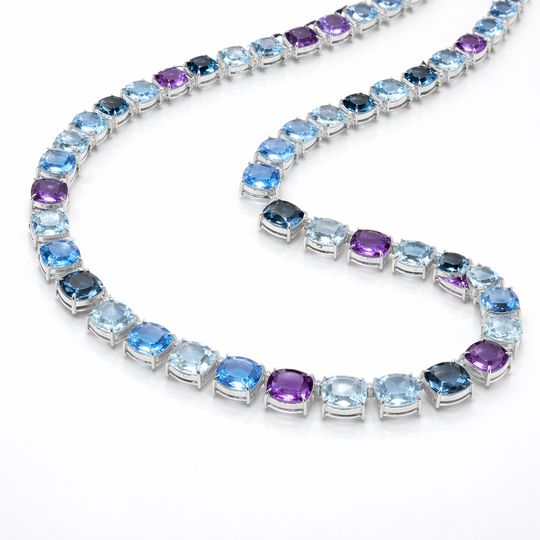 Gargantilha com Topázios, Ametistas e Diamantes Brilhantes