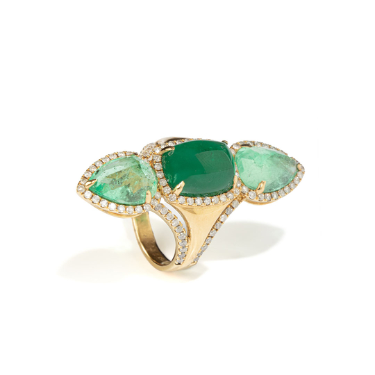 Anel Longo Esmeralda Gotas Laterais