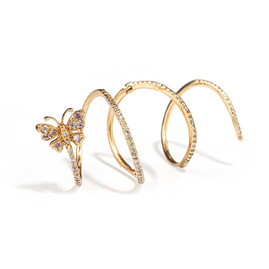 Anel Voltas Diamantes com Borboleta Rosa