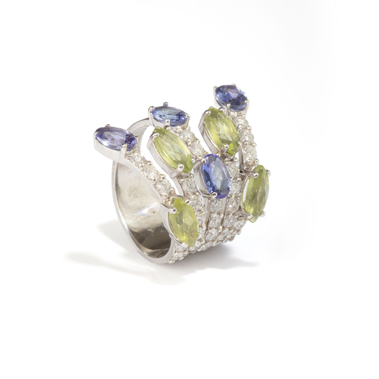 Anel Enlace com Tanzanita, Peridoto e Diamantes