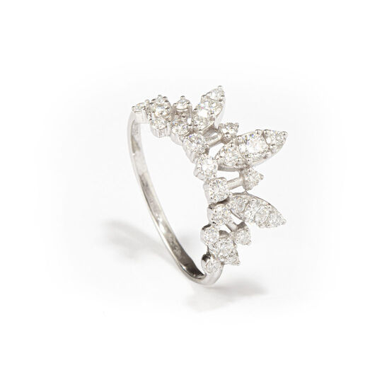 Anel Meia Moldura com Diamantes Navetes