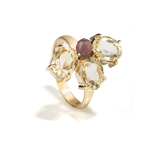 Anel Voltas com Citrinos e Turmalina