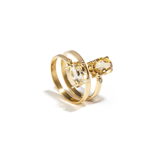 Anel Espiral com Citrinos e Diamantes