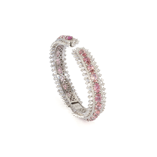 Pulseira Rígida Turmalina Rosa e Brilhantes