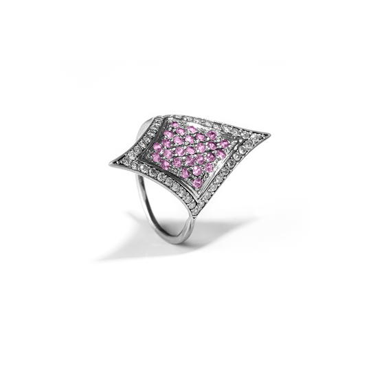 Anel Losango Pavê Safira Rosa