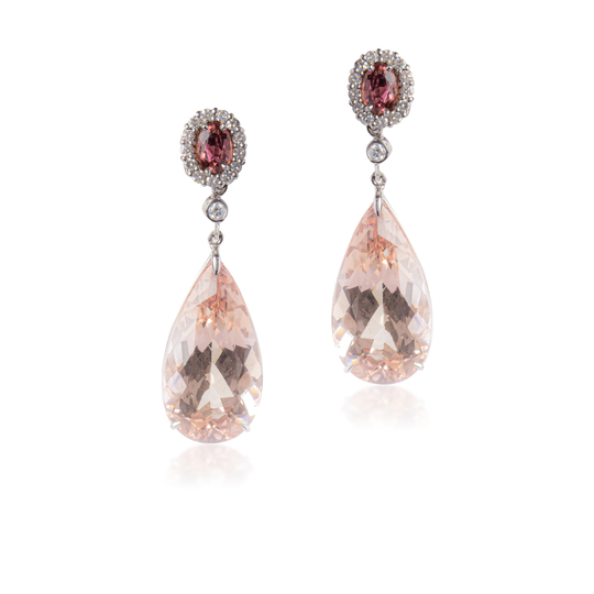 Brinco com Morganita Gota, Turmalina Rosa Oval e Diamante