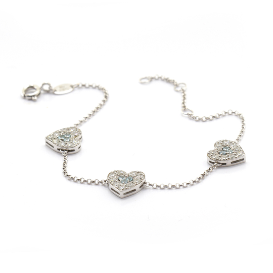 Pulseira Três Corações com Turmalinas Paraíba e Diamantes