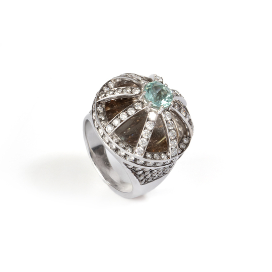 Anel Coroa com Turmalina Paraíba e Brilhantes