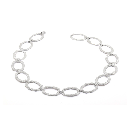 Gargantilha Elos Octogonais em Ouro Branco com Diamantes 4pts