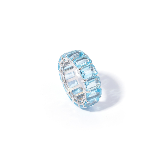 Aliança Inteira 14 Topázios Swiss Emerald Cut