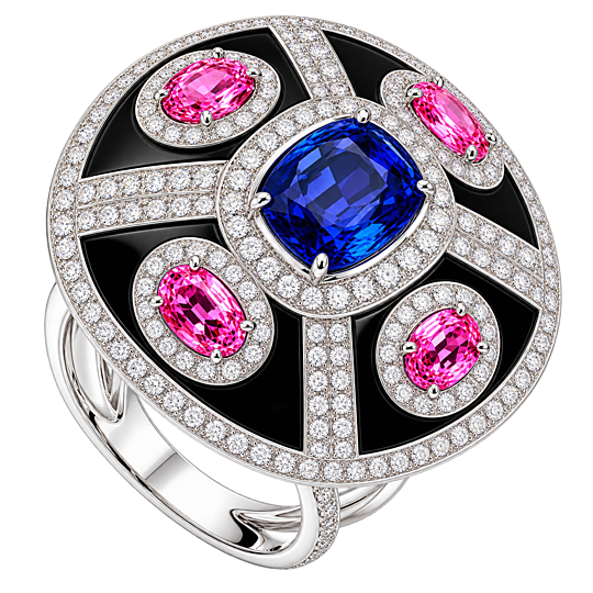 Safira Azul e Rosa, Resina Preta e Brilhantes